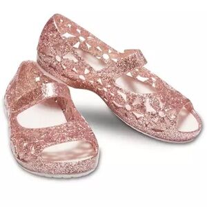 CROCS Little Girls Isabella Flower Flat in Rose Gold Glitter